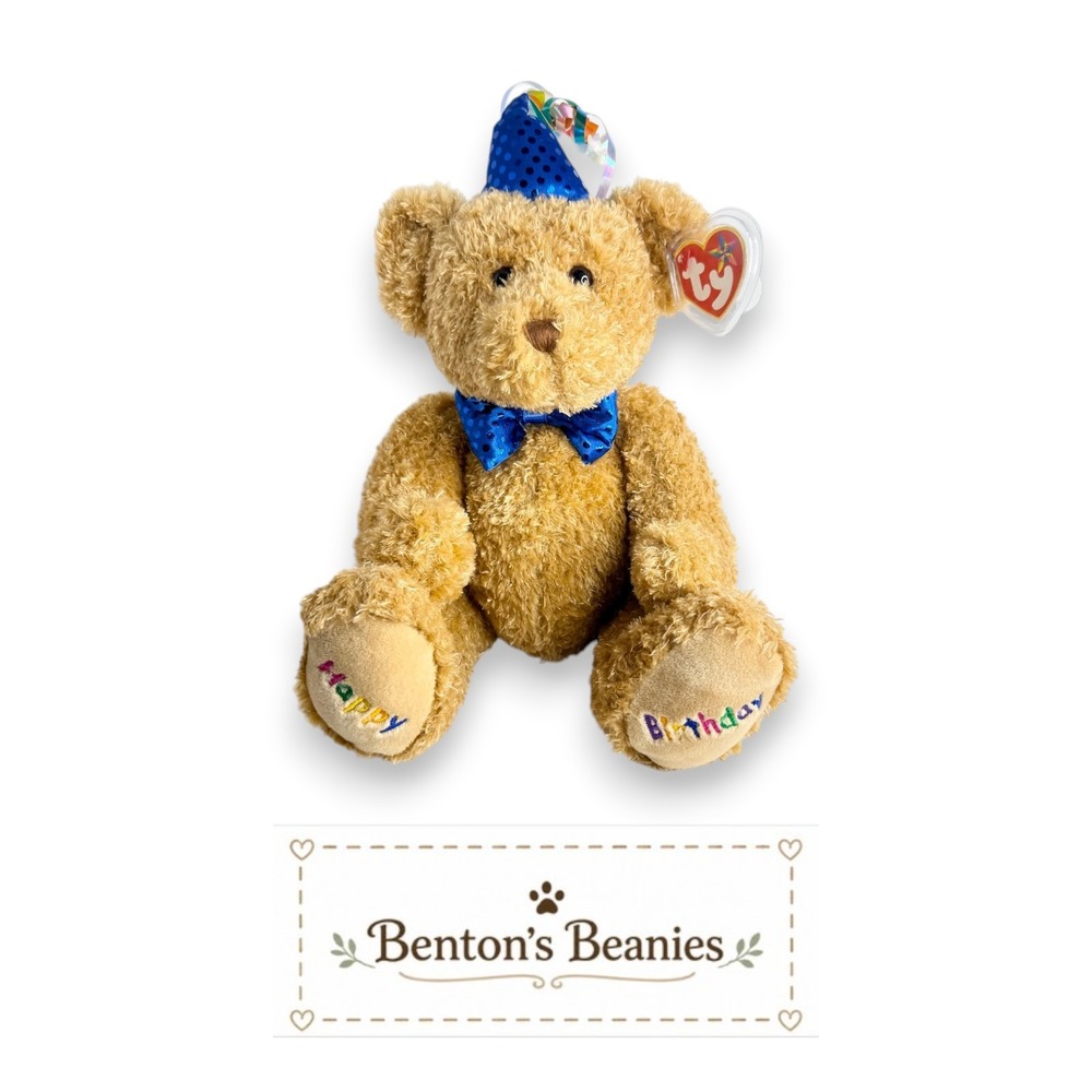 Happy Birthday Bear Ty Beanie Buddy | Blue Birthday Cheer 🎉 | Mint Heart Tag ⭐